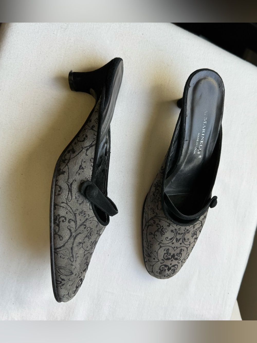lei Gray Patterned Slip-On Mules with Black Trim